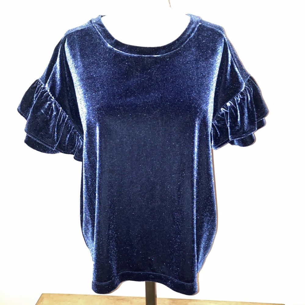 Madewell Blue Crush Top with Ruffle Bell Short Sleeve - size M